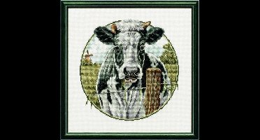 Pako Borduurpakket - telpatroon - Hollandse zwartbont koe - 238.555 - voorgesorteerd garen - Aida - 31 x 31 cm - DIY kit