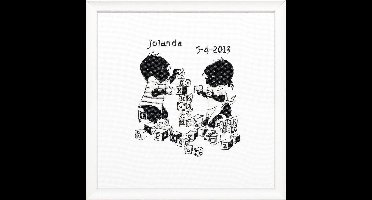 Pako Borduurpakket - Geboorte - telpatroon - Jip & Janneke geboortetegel blokken bouwen, Fiep Westendorp - 270.017 - Aida - 23 x 25 cm - DIY kit