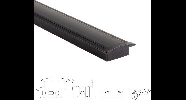 4 meter aluminium led strip profiel inbouw - Zwart - 7 mm hoog - Compleet incl. afdekkap - Led profiel zwart