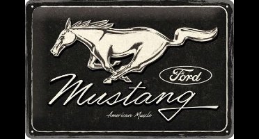 Ford Mustang - Horse Logo Black. Metalen wandbord in reliëf 20 x 30 cm.