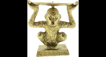 Kandelaar voor stompkaars Aap - Goud - 13 x 12 x 10 cm - 2 Stuks
