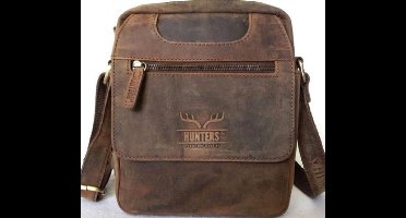 Hunters tas - Leren Schoudertas / crossbody tas / Nektas - Buffel Leer - Heren tas / Dames tas -  Bruin / Dark Tan
