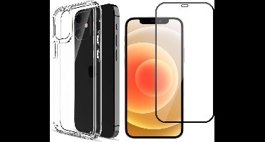 Hoesje geschikt voor iPhone 12 Mini - Transparant Siliconen Case + Screen Protector Glas Full Screen