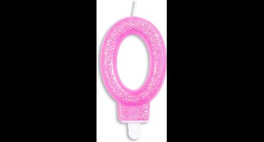 Wefiesta Cijferkaars 0 Glitter 7 Cm Wax Roze