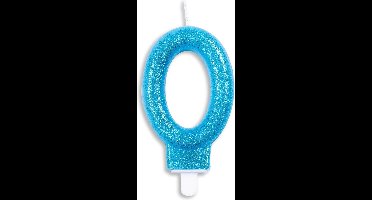 Wefiesta Cijferkaars 0 Glitter 7 Cm Wax Blauw