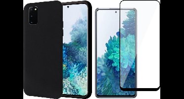 Hoesje geschikt voor Samsung S20 FE en Screenprotector - Liquid Siliconen Case Cover Hoes Zwart + Screenprotector Tempered Glass Screen Protector Full Glas
