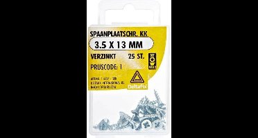 Houtschroeven. 3.5 x 13mm. lang. 25 stuks Spaanplaatschroef Platkop kruiskop Verzinkt.