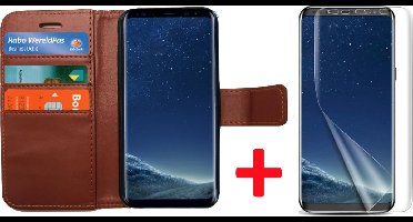Hoesje geschikt voor Samsung Galaxy S8+ Plus Book Case Portemonnee + Screenprotector Folie - Cover voor 3 Pasjes Bruin