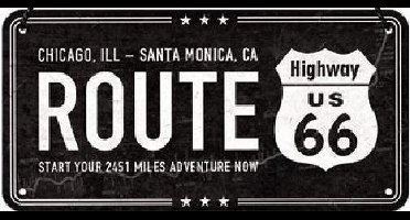 Route 66 Metalen wandbord in reliëf 10 x 20 cm.