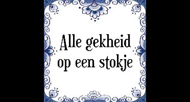 Tegeltje met Spreuk (Tegeltjeswijsheid): Alle gekheid op een stokje + Kado verpakking & Plakhanger