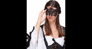 Vegaoo - Zwart kanten masker met horentjes voor vrouwen