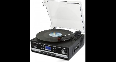 Technaxx TX-22+ Platenspeler en cassettedeck met digitaliseer functie naar USB of SD, ingebouwde speakers en Bluetooth, Zwart
