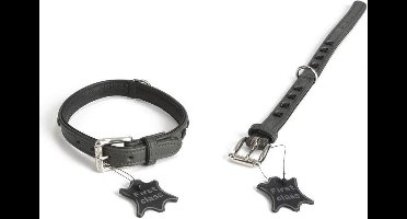 Leren halsband Stud. Grijs.