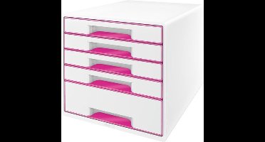 Leitz WOW Cube Ladenblok Met 5 Laden - Opberger met Vakken - Voor Kantoor En Thuiswerken - Ideaal Voor Thuiskantoor - Wit/Roze
