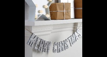 Houten glitter slinger - Merry Christmas - Zilver - 70 cm