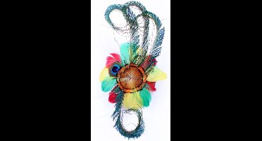 Veren hoofddeco op haarclip rood/geel/groen