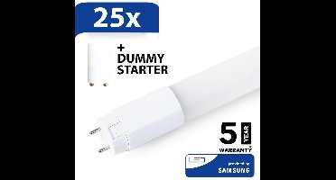 25x LED TL Buis 120cm - T8 G13 fitting - 3000K warm wit - 18 Watt 1980 lumen (110lm/W) Flikkervrij - Vervangt 36 Watt (36W/830) - Incl. Starter