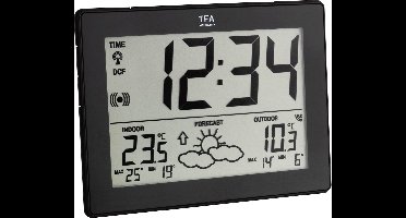 TFA Dostmann 35.1125.01.IT - Weerstation - Digitaal - Tafel of Wandstation - Binnen- en Buitentemperatuur - Radiogestuurde tijdsaanduiding - Datumaanduiding - Alarm - Snooze - Zilverkleurig - Zwart