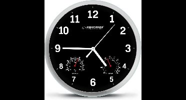 Esperanza Wandklok Lyon - Zwart - 25 cm - inclusief temperatuur- en luchtvochtigheidsmeter