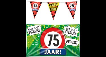 75 jaar verjaardag versiering pakket – vlag – gevelvlag – paperdreams