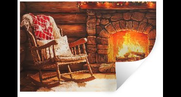 Muurstickers - Sticker Folie - Winter - Kerst - Huis - Openhaard - 30x20 cm - Plakfolie - Muurstickers Kinderkamer - Zelfklevend Behang - Zelfklevend behangpapier - Stickerfolie