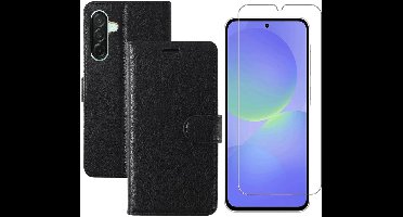 Hoesje geschikt voor Samsung Galaxy A36 bookcase Zwart - Met screenprotector tempered glass Galaxy A36