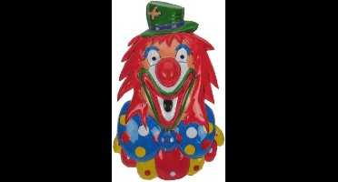 Carnaval wanddecoratie bord Clown met groene hoed & blauwe strik 27 x 43 cm