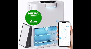 Luchtontvochtiger - Luchtreiniger - Luchtontvochtigers - Automatische hygrometer - Extreem Stil - 1000ml/dag - HEPA filter - Dehumidifier - Grote Watertank 3200ml - Voor huis, kamer, badkamer & kelder – Wit