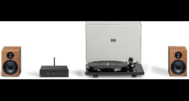 Pro-Ject True Hifi Stereo Set E Phono - Platenspeler - Stereo Versterker- Twee Boekenplank Speakers- Zwart/Zwart/Walnoot