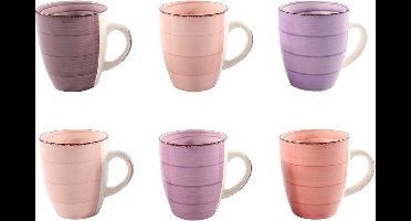 Studio Tavola Mok Mykonos 350 ml - Set van 6 Ø 8,8 cm - Roze & Paars Aardewerk - Vaatwasserbestendig