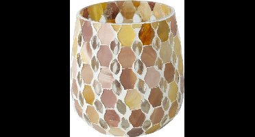 Sfeerlicht waxinehouder Alejo glas mozaiek Beige M