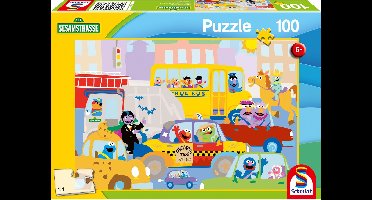 Schmidt Spiele Sesamstraat In het verkeer, kinderpuzzel, kinderpuzzel, vanaf 6 jaar, 100 stukjes, 56460
