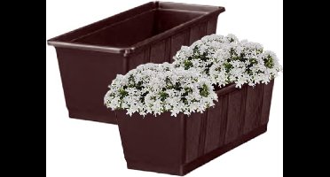 Geli Plantenbak kunststof - 2x - bruin - 60 x 17,5 x 14,5 cm - Bloembakken/plantenbakken voor binnen/buiten