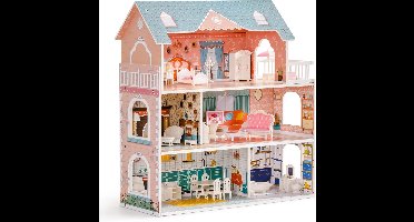 Uitklapbaar Mini Poppenhuis - Houten speelhuis met 28 accessoires - 3+ jaar