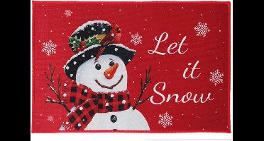 S&E Kerst Deurmat (60 x 40 cm) - Sneeuwpop en Rood-Zwart Ruitpatroon