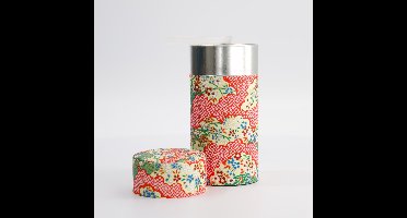 Tokyo Design Studio - Theeblik - Aluminium - Blik met deksel - Rood - Bloemen - Geschickt voor het bewaren van koffie, thee kruiden