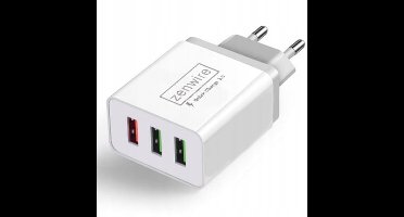 Origineel Oplader - Zenwire – USB-A Oplader - USB Stekker – Snellader – Fast Charger - 3 x USB Stekker – Super Snel Laden - USB A - Geschikt voor iedere USB Kabel - PowerIQ - Telefoon oplader - Wit