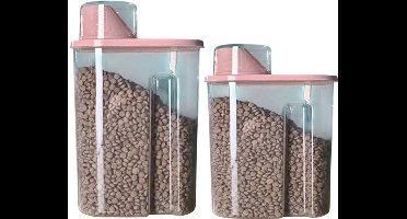 S&E Set van 2 luchtdichte plastic voorraadcontainers voor huisdierenvoer – Snack- en voedselopslagbakken (S + M) - Roze