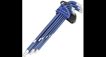 WORKPRO 9-delige lange inbussleutelset met kogelkop– Hex Sleutelset – metrisch (1.5 t/m 10 mm)– gemaakt van gehard en getemperd chroom-vanadiumstaal – voor professioneel gebruik