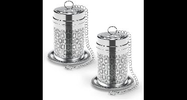 Premium Thee Ei RVS - Theefilter - Thee Infuser met Fijnmazige Thee Filter voor losse thee - Theezeefje - Kruidenfilter - Kruidenbol - Thee Ei voor Losse Thee - Rond - Zilver - 2 Stuks
