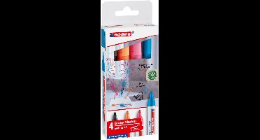 edding 95 glasmarker set met 4 kleuren - zwart, lichtblauw, roze, oranje - ronde punt 1,5-3 mm - ook geschikt voor whiteboards - droog uitwisbaar