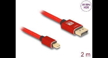 Delock Mini DisplayPort to DisplayPort cable 8K 60 Hz 2 m red metal without latch
