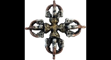 Dubbele dorje (Vajra) messing 10 cm - 3-kleur