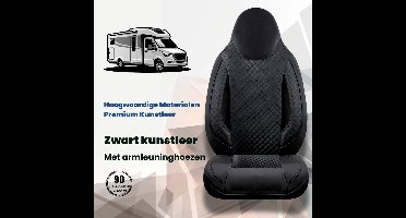 Stoelhoezen voor VW Crafter Gen. 2 bestelbus in pasvorm, set van 2 stuks - bestuurder 1 + 1 passagierszijde | Met armleuning hoezen | CBA103 | Zwart | Kunstleer