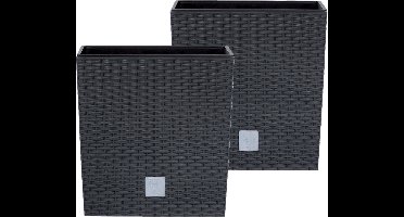Prosperplast Bloempot/plantenpot Rato - Set van 3x stuks - rotan look - met binnenpot - antraciet - 20 x 20 x 20 cm - kunststof