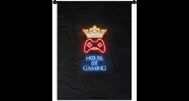 Wandkleed - Wanddoek - Gaming quotes - Neon - House of gaming - Kroon - Tekst - 150x200 cm - Wandtapijt