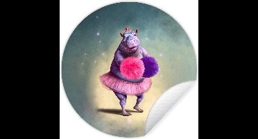 WallCircle - Muurstickers - Behangcirkel - Nijlpaard - Bloemen - Ballerina - Pompons - Portret - Kids - ⌀ 30 cm - Muurcirkel - Zelfklevend - Ronde Behangsticker