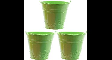 Decoris Bloempot/plantenpot bloemen relief - 3x - zink - D11 cm - groen