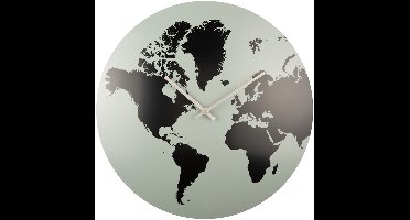 Karlsson Wandklok World Map - Grijs Jade - Ø39cm - Wandklok Scandinavisch,Modern