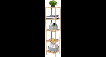 alpina Badkamerrek - Opbergrek van Bamboe - Badkamermeubel met 5 Planken - Badkamermeubel met Antislip Voetjes - Badkamer Rek voor Handoeken, Shampoo en Conditioner – 33 x 32 x 141 cm